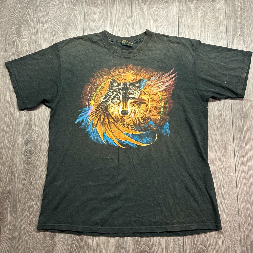 Vintage Harley Davidson XL Mazatlan Mexico Wolf Eagle T-Shirt Black Y2K Yazbek